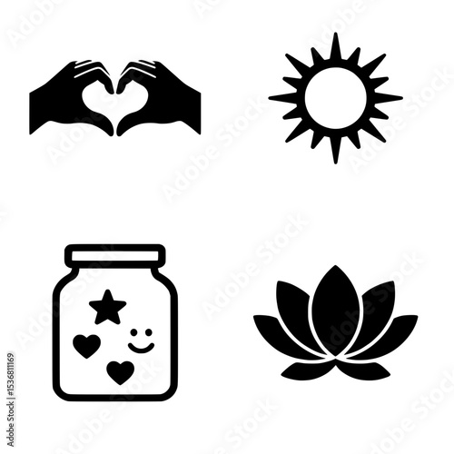 Symbols of Appreciation Vector Icon Set for Gratitude