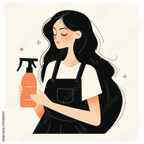 Long-haired female cleaner,vector