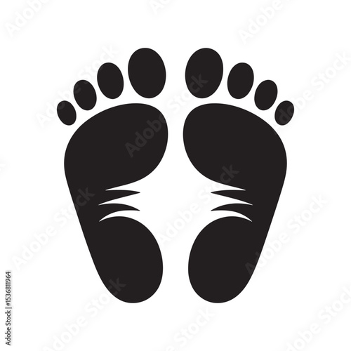 Baby feet logo icon with hand embrace shape, newborn footprint symbol isolated on white background.