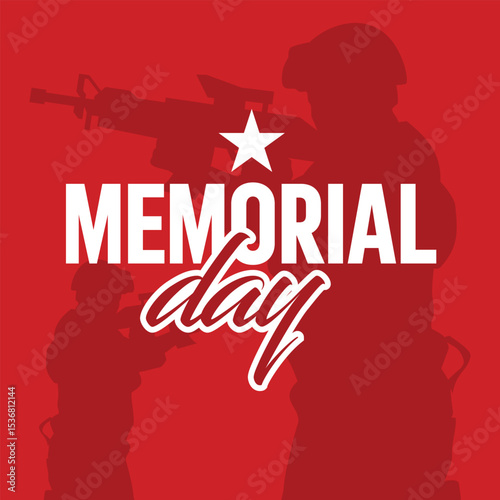 Red Memorial Day Poster with Soldier Aiming Rifle