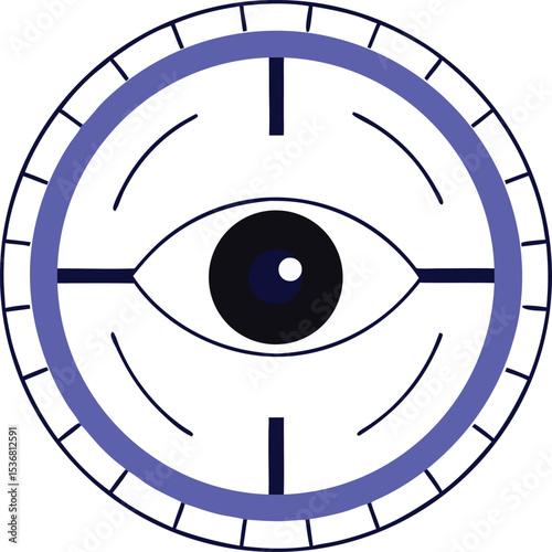 Abstract eye within a target blue circle design with transparency