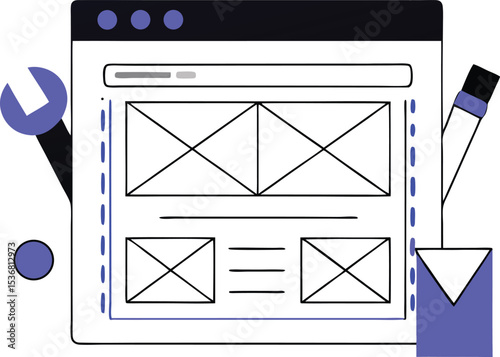Abstract flat design of a software application window and design tools