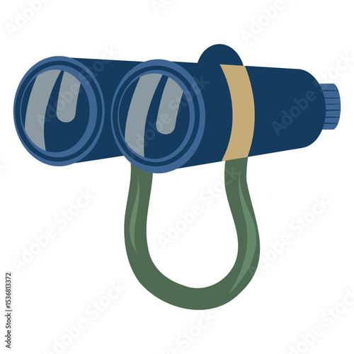 Hand drawn blue binoculars on a belt vector illustration on a white background