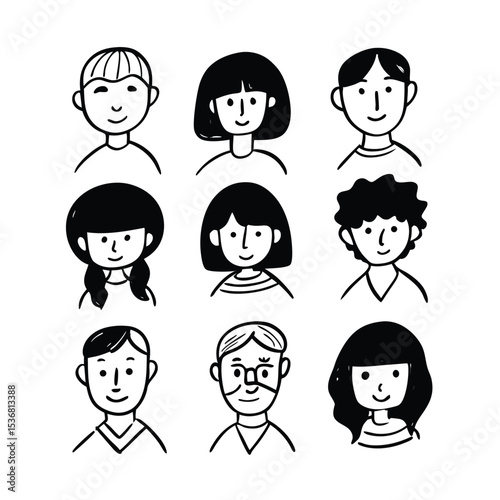 Funny cartoon faces of boys and girls, a set of comical character avatars with diverse expressions, perfect for icons or illustrations
