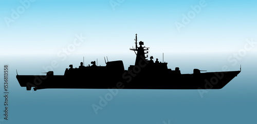Battleship Silhouette Vector | US Navy Warship Side View Illustration for Military Infographics and Design Projects

