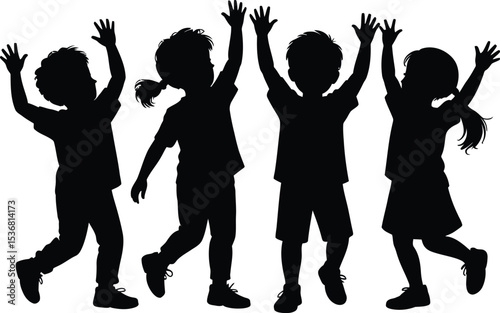 Kids silhouette vector illustration black and white design
