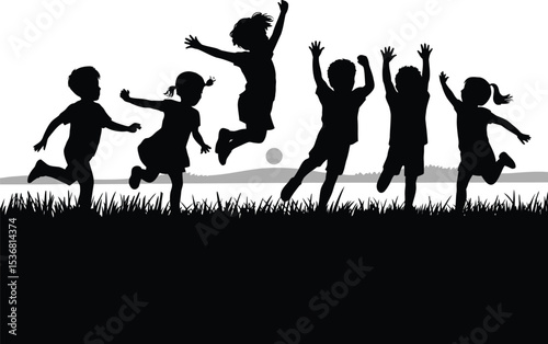 Kids silhouette vector illustration black and white design