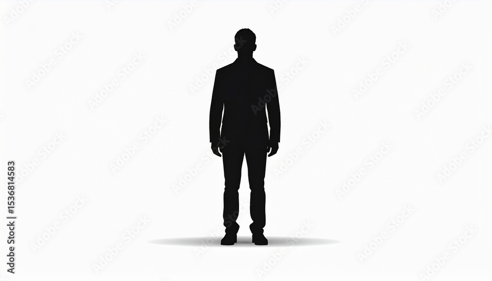 Fototapeta premium Black Silhouette of a Standing Man on White Background