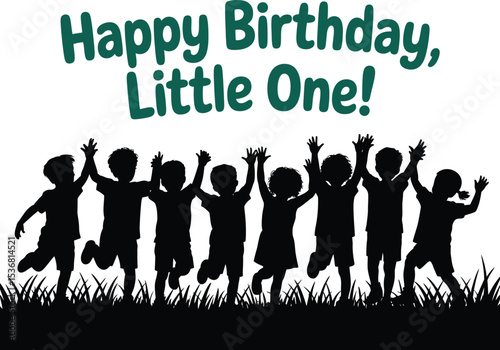 Kids silhouette vector illustration black and white design