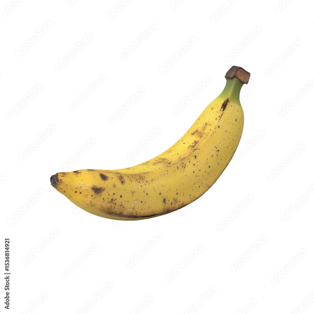 Ripe Single Banana with Brown Spots Isolated on Black Background Ripe Single Banana with Brown Spots Isolated on Black Background