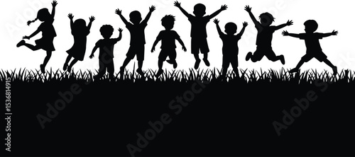 Kids silhouette vector illustration black and white design