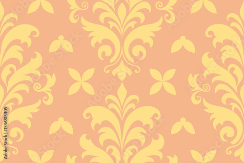 Elegant Damask Pattern Peach and Gold Floral Seamless Design for Wallpaper, Fabric, and More