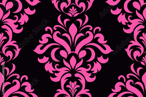 Elegant Pink and Black Damask Pattern Seamless Floral Design for Luxury Projects