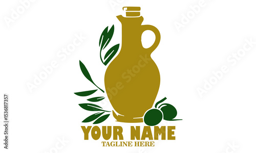 Illustration jug pitcher of olive oil and branch of olives logo icon and glass bottle jug and olive tree branch with fruits and leaves vector illustration with white background