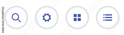 UI/UX Icon. Search, Settings, Grid, and Menu Functions