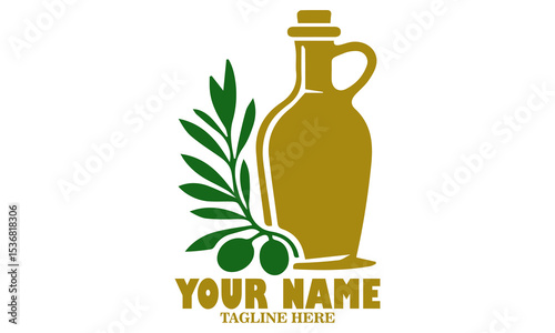 Illustration jug pitcher of olive oil and branch of olives logo icon and glass bottle jug and olive tree branch with fruits and leaves vector illustration with white background