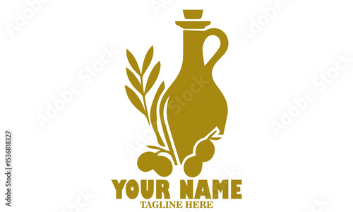 Illustration jug pitcher of olive oil and branch of olives logo icon and glass bottle jug and olive tree branch with fruits and leaves vector illustration with white background