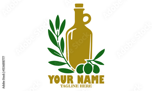 Illustration jug pitcher of olive oil and branch of olives logo icon and glass bottle jug and olive tree branch with fruits and leaves vector illustration with white background