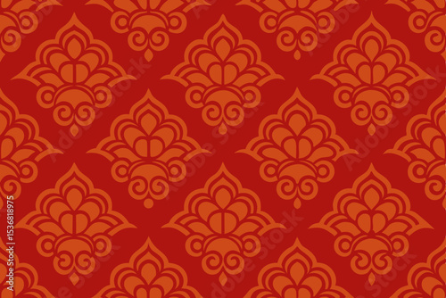 Red and Orange Damask Pattern Elegant Seamless Textile Design
