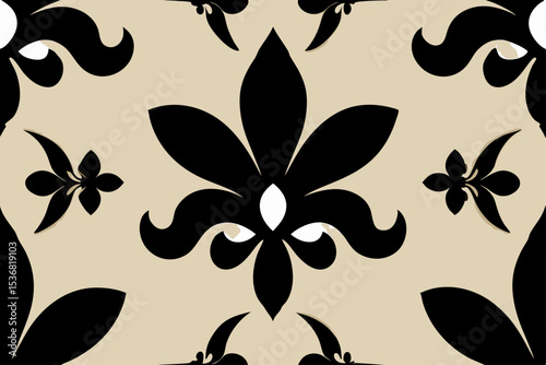 Elegant Black and Beige Damask Seamless Pattern Design  A Flourishing Floral Textile Print