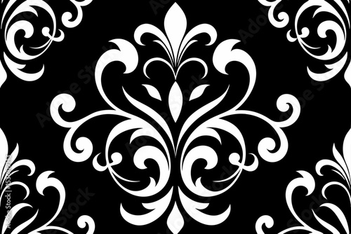 Elegant Black and White Damask Seamless Pattern Victorian Floral Design