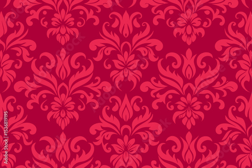 Elegant Damask Pattern Red Floral Design, Seamless Texture for Fabric, Wallpaper, and More