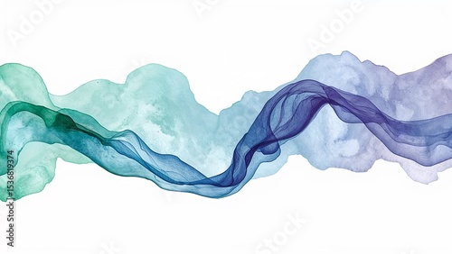 Abstract watercolor painting with flowing teal blue and purple hues on a white background art piece