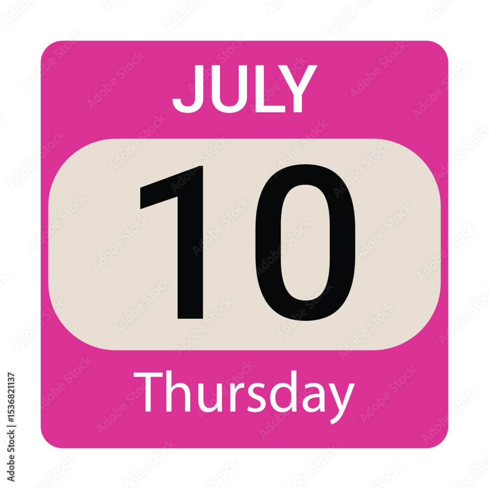 10 July, Thursday ,Date template, Useful design for calendar or event promotion 10 July, Thursday ,Date template, Useful design for calendar or event promotion