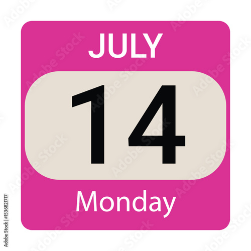 14 July, Monday ,Date template, Useful design for calendar or event promotion