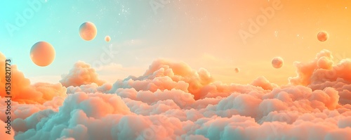 Melting gradient sky of light orange and baby blue in whimsical glowing mist