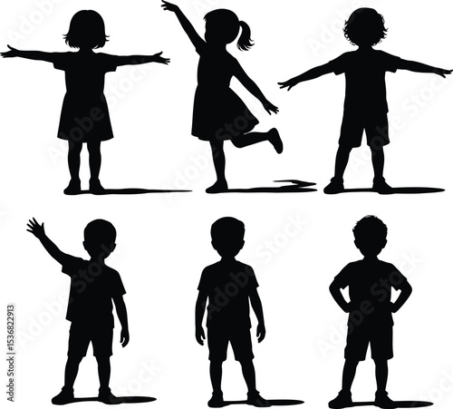 
Black and white silhouette illustration of four kids 