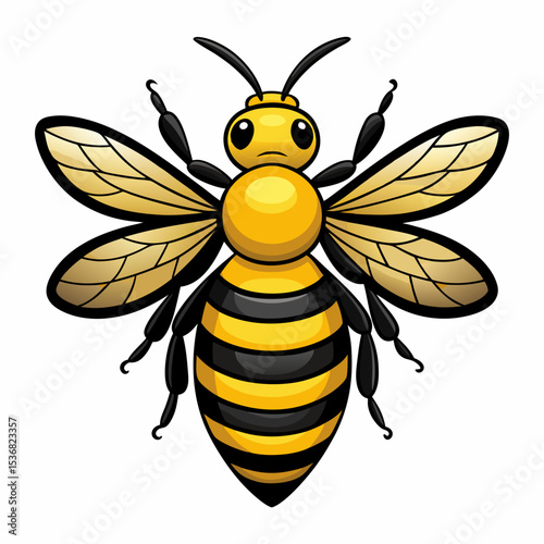 bee realistic  design and bold line black , white background ,full  color