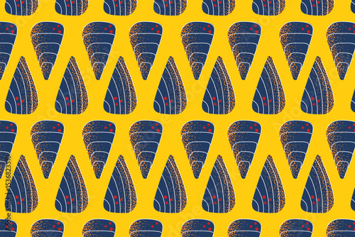 Summer seafood oysters seamless pattern on yellow background