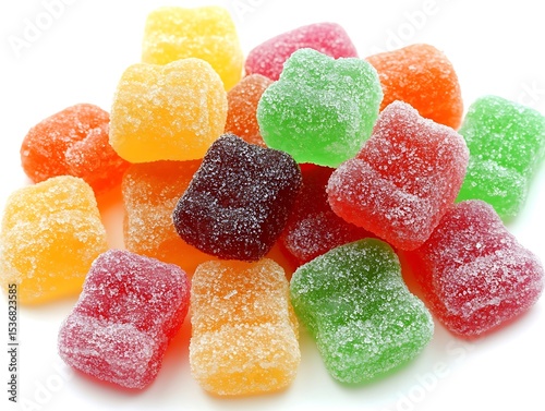 A vibrant assortment of sugar-coated gummy candies in multiple colors