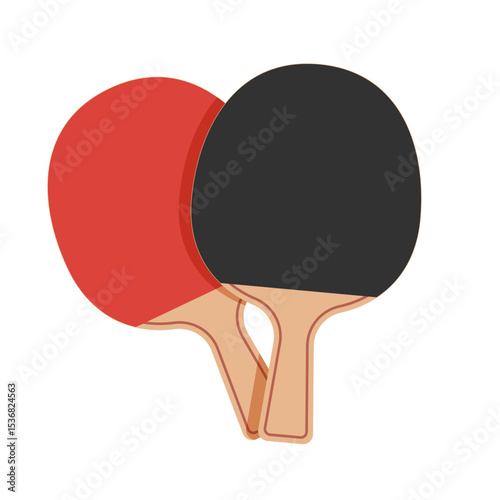 Simple table tennis rackets. Ping pong Black and Red racquets. Pinpong equipment. Sport games icon. Vector illustration