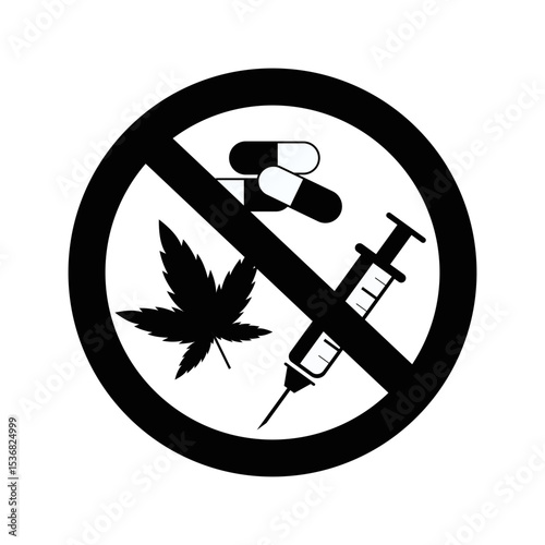 No drugs, cannabis, injection black sign symbol vector