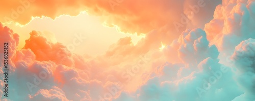 Melting gradient sky of light orange and baby blue in whimsical glowing mist