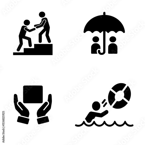 Helping and Supporting Others Vector Icon Set for Teamwork and Aid