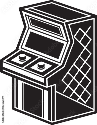 Retro Pixelated 3D Arcade Design in Black and White Geometry