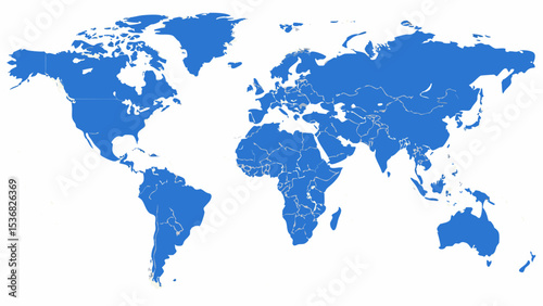 Map World Seperate Countries Blue with White Outline