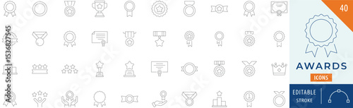 Award icon collection set. Editable stroke.