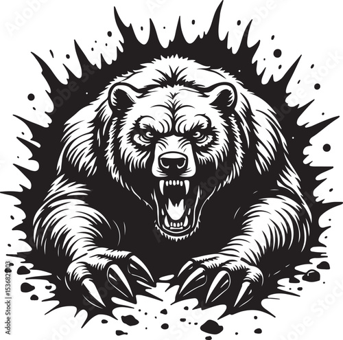 Aggressive Bear Metal Wall Decor SVG