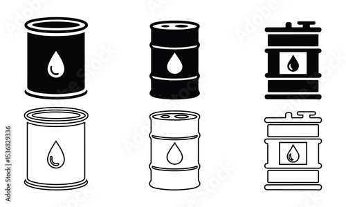 Oil Barrel and Fuel Icons Set - Energy, Industry, and Resources.