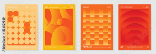 Autumn gradient poster background vector set. Minimalist cover template with geometric shape. Ideal design for social media, banner, autumn season card.