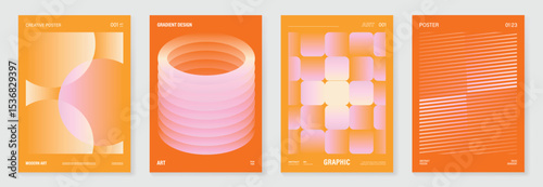 Autumn gradient poster background vector set. Minimalist cover template with geometric shape. Ideal design for social media, banner, autumn season card.