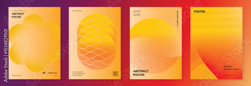 Autumn gradient poster background vector set. Minimalist cover template with geometric shape. Ideal design for social media, banner, autumn season card.
