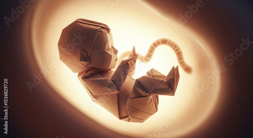 Origami baby in the womb, close-up