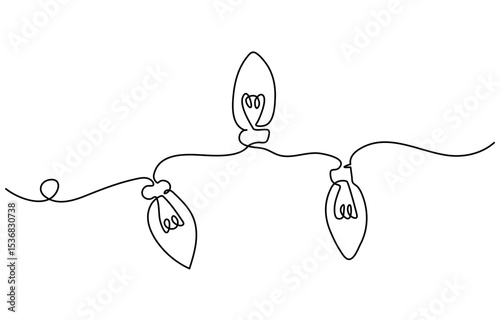 Continuous line art drawing buntings garland. Celebration party hand drawn flags. Vector linear illustration isolated on white.