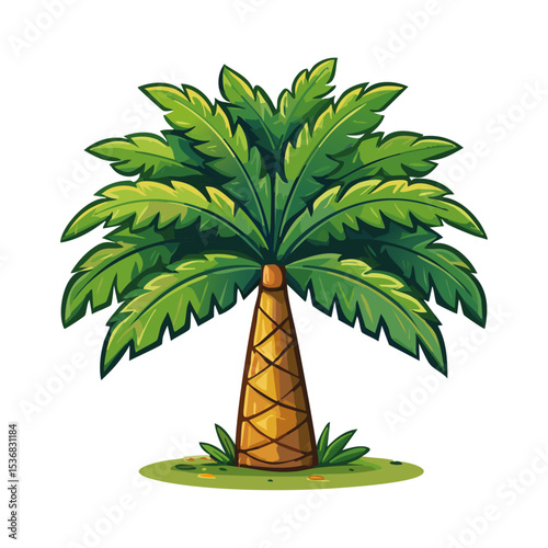Palm tree vector color illustration. Image of tropical plant with stem on isolated background.