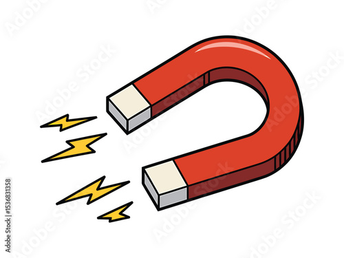 Classic Red Horseshoe Magnet with Attraction Sparks Illustration